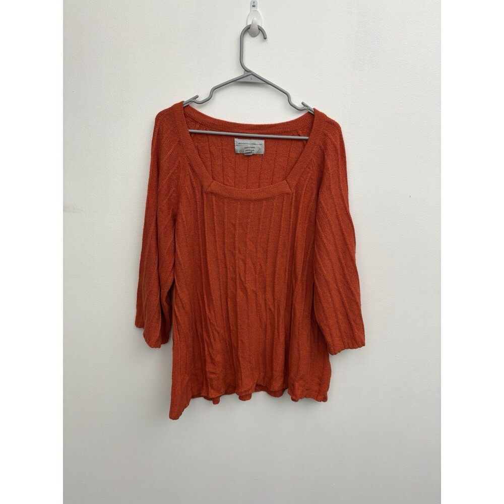 Needle Works Orange Square Neck Ribbed Knit Sweater Top Plus Size 18/20 Orange
